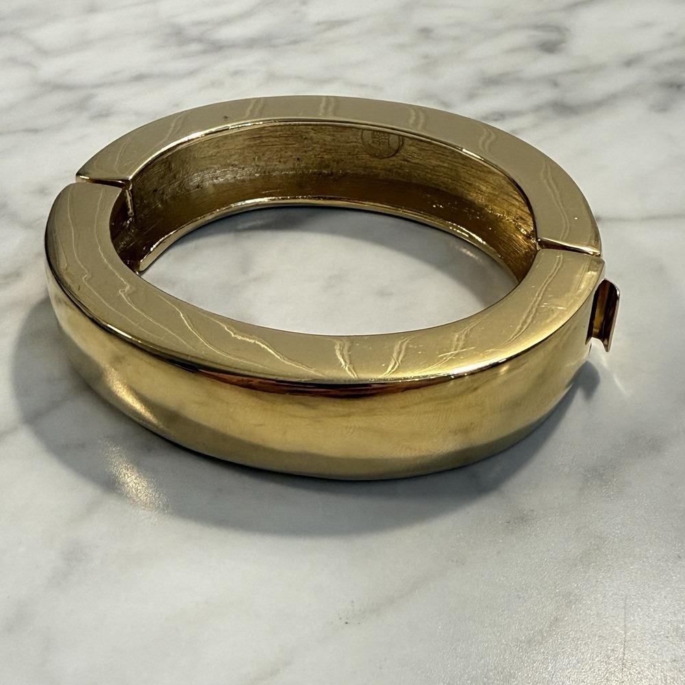 Vintage Givenchy Statement HEAVY Chunky Hinged Bracelet Polished Gold Tone 90s